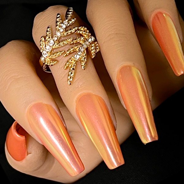 Made to Order Custom Luxury Press On Nails ~ Mermaid Orange Aurora - Supreme  Nails